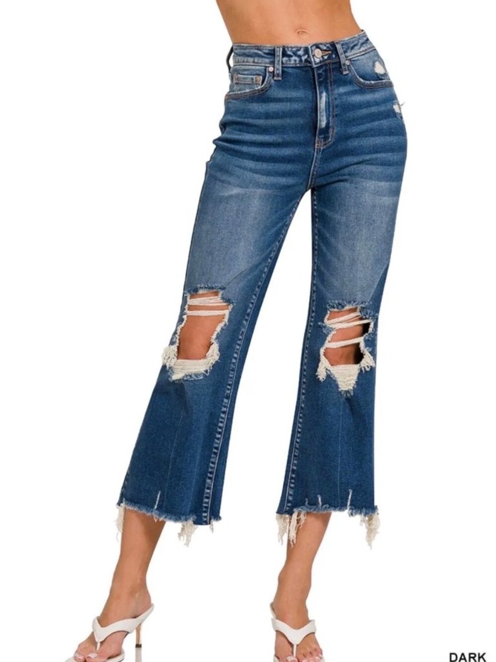 NWT Zenana Outfitters Blue Ankle Cropped Distressed Jeans With Flare 15/32